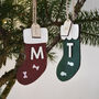 Hand Painted Personalised Wooden Christmas Stocking Decoration, thumbnail 4 of 5