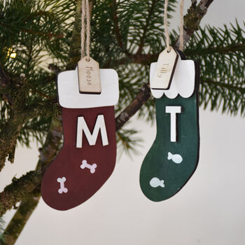 Hand Painted Personalised Wooden Christmas Stocking Decoration, 4 of 5