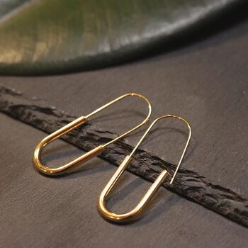 Hoop Earrings Safety Pin 18ct Gold 40x15mm, 2 of 4