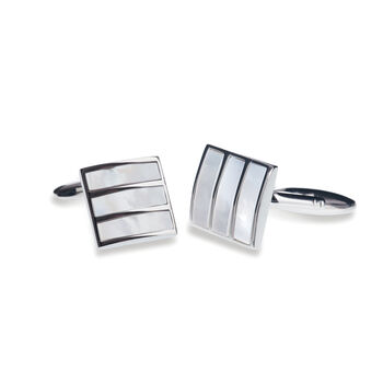 Forbes Rhodium Plated Mother Of Pearl Cufflinks, 2 of 6