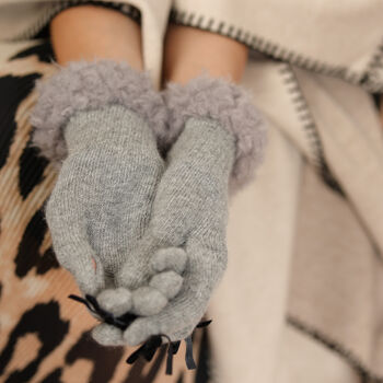 Cosy Bouclé Cuff Knitted Gloves Alpaca Wool Blend, 9 of 12