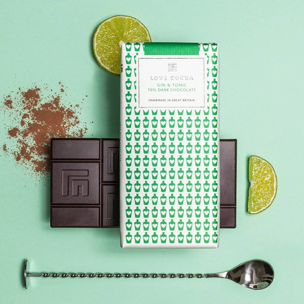 limited edition gin and tonic dark chocolate bar by love cocoa