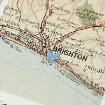 Personalised New Baby Vintage Map Stitch Heart Print, 4 of 10