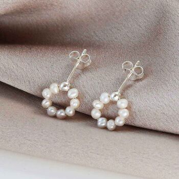 Sterling Silver Swinging Pearl Studs, 3 of 6