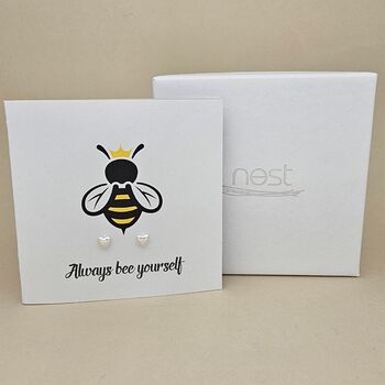 Boxed 'Bee Yourself' Heart Stud Earrings Card, 2 of 3