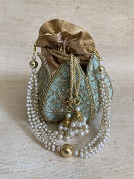 Mint Green Velvet Potli/Wrist Bag, 5 of 6