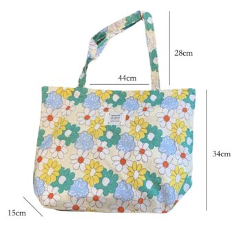 Extra Large Floral Daisy Tote Bag, Rose Canvas Shoulder Bag, 4 of 11