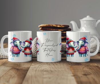 Personalised Elephant Love Couple In Christmas Jumpers Mug B, 2 of 2