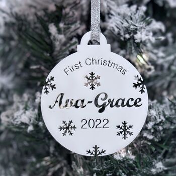 Baby's First Christmas Personalised Bauble, Baby Gift, 5 of 12