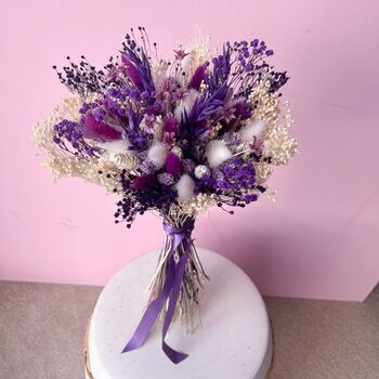 Deep Purple Dried Flower Bouquet With Gypsophila, 2 of 5
