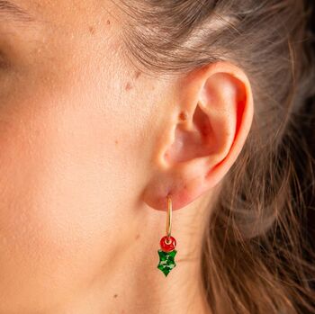 Mini Holly Hoop Earrings – Christmas Jewellery Gifts, 2 of 4