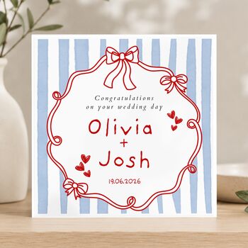 Personalised Red And Blue Wedding Card, Mr And Mrs On Your Wedding Day Card, 2 of 3