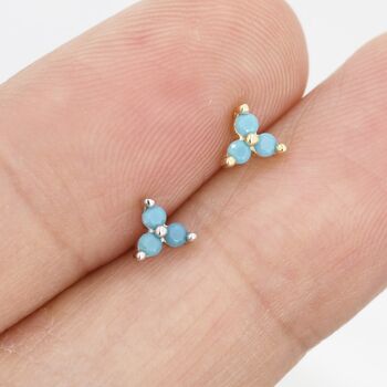 Sterling Silver Turquoise Trinity Stud Earrings, 2 of 12