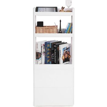 Narrow White Shelves Drawers Recess Cabinet With Wheels, 6 of 9