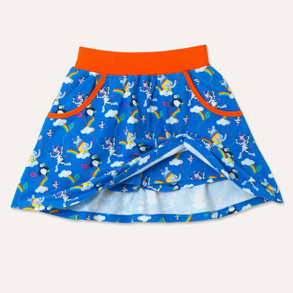 Organic Kids Skort With Puffins, Elephants And Zebras, 1 of 4