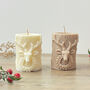 Neutral Christmas Pillar Candle With Christmas Reindeer, thumbnail 1 of 10