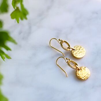 Gold Plated Hammered Disc Earrings, 6 of 10