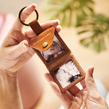 Personalised Leather Keyring For Dads With Two Photos, 6 of 8