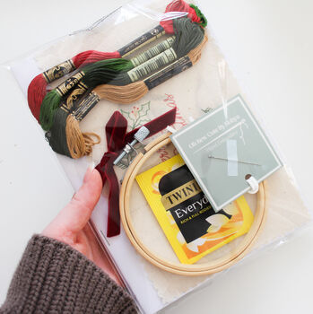 Four” Merry Christmas Wreath With Velvet Bow Beginner Embroidery Kit, Hand Embroidery, 2 of 5