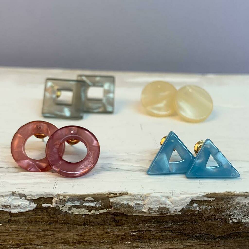 Geometric Resin Stud Earrings Set Of Four By Nest