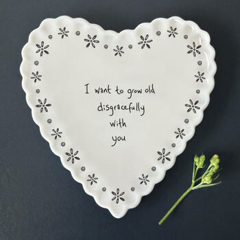Heart Porcelain Coaster 'Grow Old Disgracefully' Friend Gift, 4 of 5
