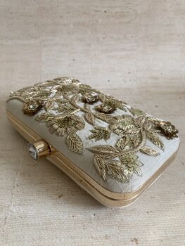 Cream Gold Embroidered Rectangular Clutch Bag, 5 of 10