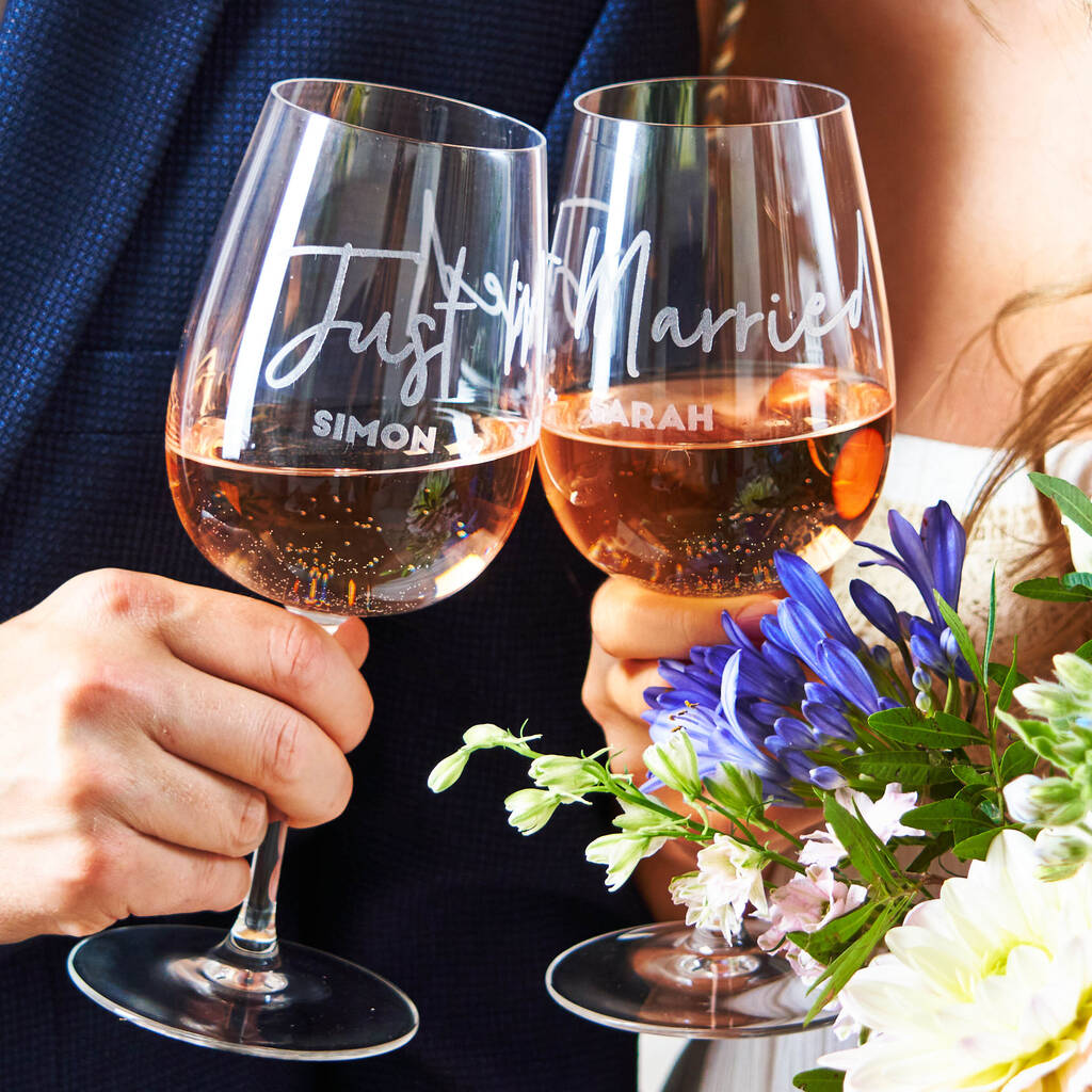 Personalised Just Married Wine Glass Set