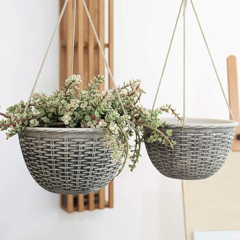 Pack Of Two Hanging Flower Plant Pot Weave Pattern, 2 of 8