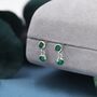 Emerald Green Double Cz Dangle Stud Earrings, thumbnail 1 of 11