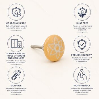Floral Ceramic Cabinet Knob Yellow And White Round Shaped, 7 of 8