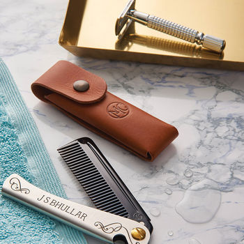 Personalised Man Comb With Leather Case, 3 of 12