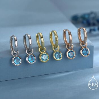 March Birthstone Aquamarine Blue Cz Hoop Earrings In Sterling Silver, 2 of 12