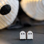 Cute, Retro Ghosts Wooden Stud Earrings, thumbnail 2 of 3