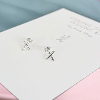 Sterling Silver Mini Kiss Cross Stud Earrings, 7 of 7