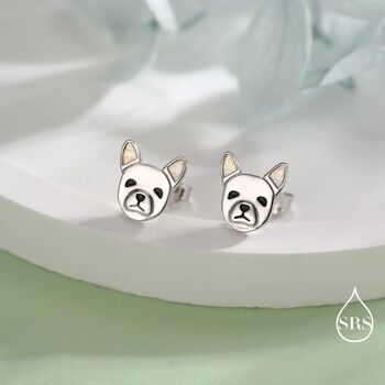Cute French Bulldog Stud Earrings In Sterling Silver, 2 of 11