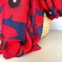 Bold Red Poppy Print Frayed Scarf In Navy Blue, thumbnail 3 of 3