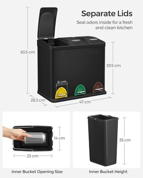 Triple Kitchen Waste Sorting Bin With Pedals, 3 of 8