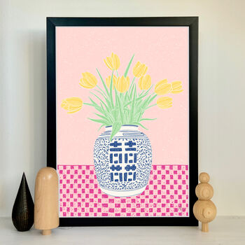 Ginger Jar Of Yellow Tulips Illustration Art Print, 2 of 5