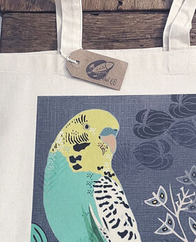 Turquoise Budgie Tote Bag, 3 of 4