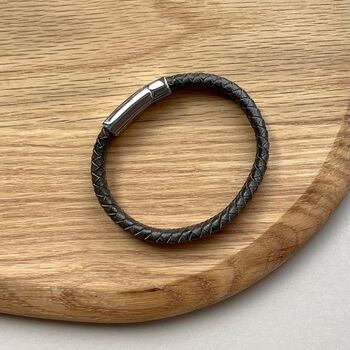Men's Leather Plaited Wide Bracelet, 5 of 5