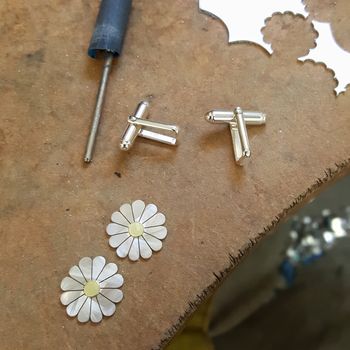 Daisy Cufflinks In Solid Silver And 18ct Gold, 5 of 7