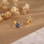 Sterling Silver Blue Cz Flower Internally Threaded Flat Back Earrings, thumbnail 2 of 11