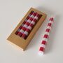 Red Striped Taper Dinner Candles : Set Of Four, thumbnail 2 of 4