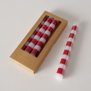 Red Striped Taper Dinner Candles : Set Of Four, 2 of 4