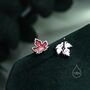 Enamel Maple Leaf Stud Earrings In Sterling Silver, thumbnail 6 of 11