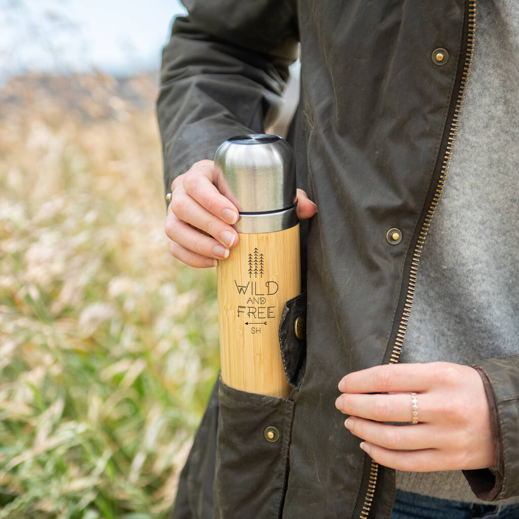 Image of Personalised Bamboo Travel Flask Wild And Free
