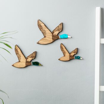 Set Of Three Flying Ducks, Nostalgic Wooden Wall Art, 3 of 4