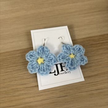 Handmade Crochet Forget Me Not Earrings: Surgical Steel, 4 of 11