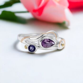 Amethyst And Iolite Organic Ring In Sterling Silver, 2 of 5