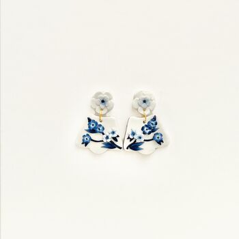 Blue And White Floral Handmace Statement Earrings, 5 of 5